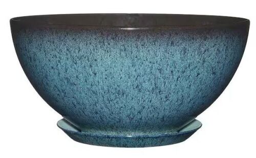 Lot of (2) 10 in. Rosie Bowl Resin Planter, Indigo Speckle & Weathered Copper   - Lot 703