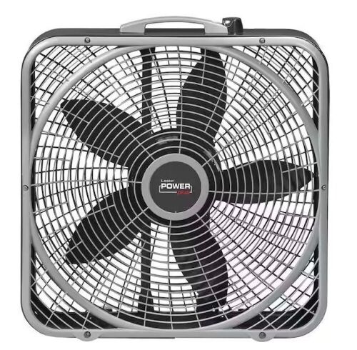 Lasko 20 in. 3 Speeds Box Fan in Gray with Weather-Shield Design for Window Use, Energy Efficent, Carry Handle, Steel Body  - Lot 756