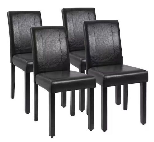Black Dining Chairs PU Leather with Solid Wood Legs, Set of 4  - Lot 281