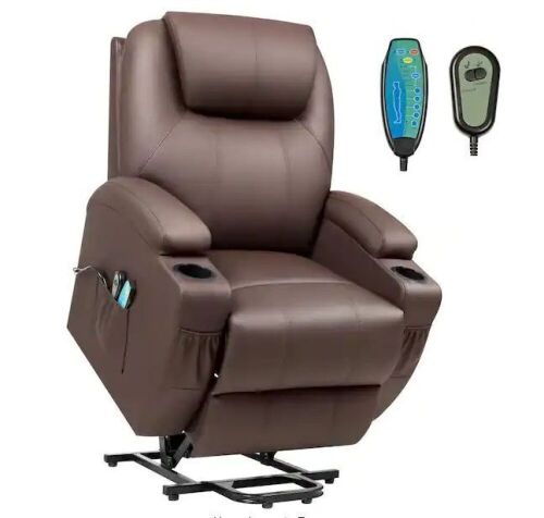 Brown Leather Power Lift Recliner with Massage and Heat  - Lot 66