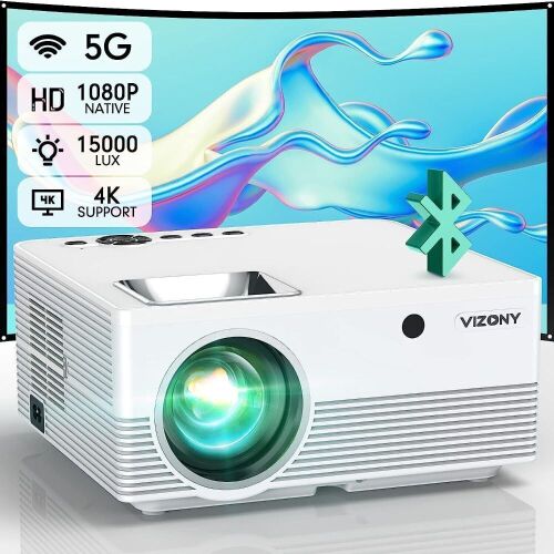 VIZONY Projector 5G WiFi Bluetooth 15000L 500ANSI Full HD Native 1080P  - Lot 392