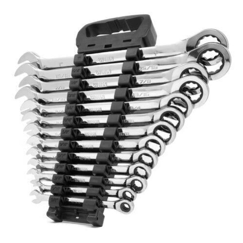 WEN WR131A 13-Piece Professional-Grade Ratcheting SAE Combination Wrench Set with Storage Rack - Lot 223