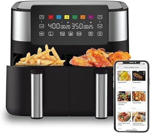 JOYAMI 8 QT Dual Basket AirFryer with Sync-Finish, Nonstick and Dishwasher Safe, 6-in-1, 1800W - Lot 299