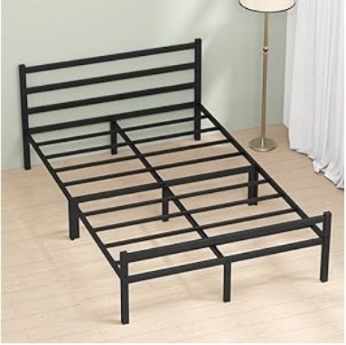 Full Bed Frame with Headboard and Footboard, 14 Inch Platform Storage, Heavy Duty Steel Metal No Box Spring Needed, Noise Free, Anti-Slip, Easy Assembly (Max Load: 1200lb), Black - Lot 163