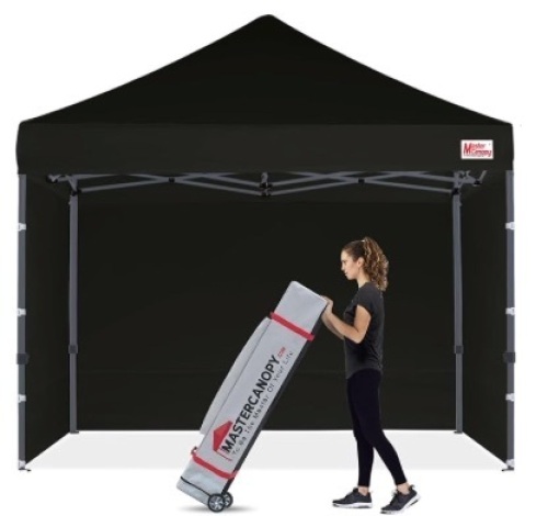 MASTERCANOPY Heavy Duty Pop-up Canopy Tent with Sidewalls (8x8,Black) - Lot 184