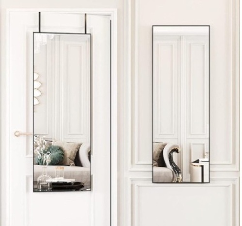 Beauty4U 50" X 14" Over The Door Mirror Full Length, Black Hanging Mirror for Door, Over Door Full Body Mirror with Hooks, Door Mirror for Bedroom, Living Room, Closet, Bathroom, Black - Lot 187