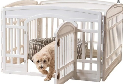 IRIS USA 24" Exercise 4-Panel Pet Playpen with Door, Dog Playpen, Puppy Playpen, for Puppies and Small Dogs, Keep Pets Secure, Easy Assemble, Fold It Down, Easy Storing, Customizable, White - Lot 188