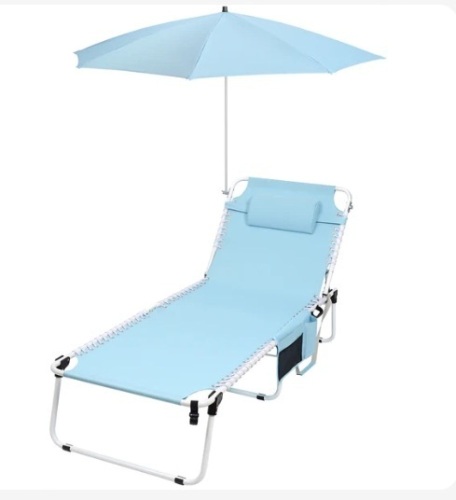Minndudu 5-Position Folding Lounge Chair with UPF 50+ 360° Adjustable Large Umbrella - Lot 212