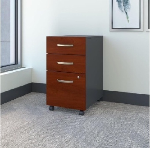 Bush Business Furniture Components 21"D Vertical 3-Drawer Mobile File Cabinet, Hansen Cherry/Graphite Gray - Lot 221