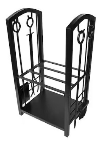 5-Piece Fireplace Tool Set with Log Rack  - Lot 237