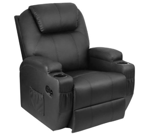 Homall Recliner Chair with Massage Single Living Room Huge Thick Padded Heating Function Sofa Seat, Black - Lot 155a