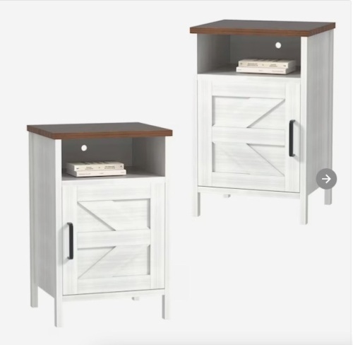Vineego Contemporary White Wood Nightstand with Barn Door Design, 2 Shelves, and Durable Construction - Lot 156a