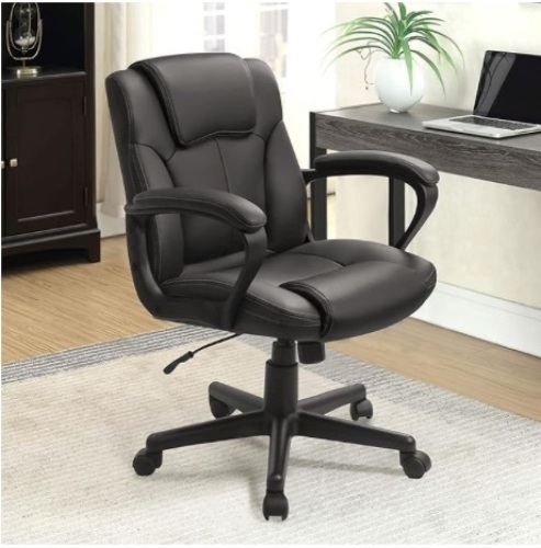 Shahoo Executive Office Chair Swivel Task Seat with Ergonomic Mid-Back, Waist Support, PU Leather, Black - Lot 158a