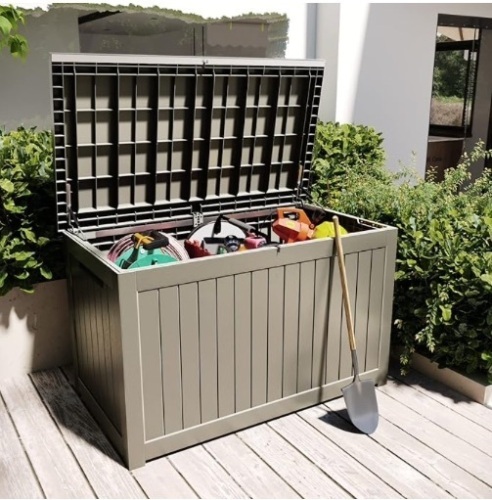 Resin Deck Box Large Outdoor Storage for Patio Furniture, Garden Tools, Pool Supplies, Weatherproof  - Lot 159a