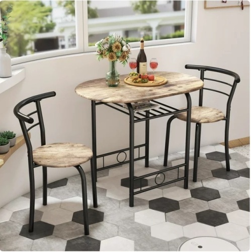 Furmax 3 Piece Wood and Metal Dining Set, Small Dining Table for 2 ,for Living Room, Dining Room, Kitchen, Brown - Lot 163a