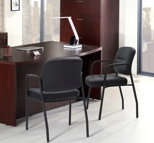 Lacoo Faux Leather Reception Chair Office Guest Chair for Waiting Room with Arms Set of 2, Black - Lot 169a