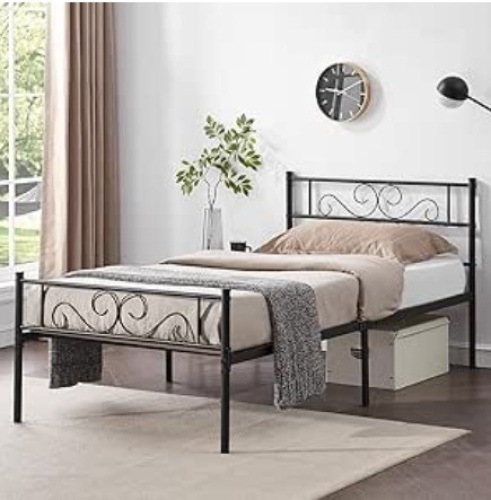 Platform Metal Bed Frame, Mattress Foundation with Headboard & Footboard, Sturdy Steel Slat Support, No Box Spring Needed, Black, Twin - Lot 32