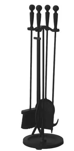 Brushed Black 5-Piece Fireplace Tool Set with Double Rods and Heavy Weight Steel Construction $110.08 - Lot 36
