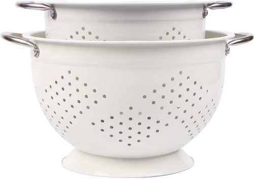 Rorence Powder Coated Steel Colander Set of 2 - White - Lot 248