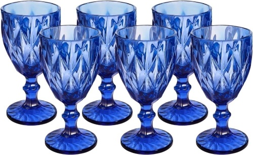 Blue Glasses Goblets, Drinkware 12 Ounce Water Glasses Wine Glasses Set of 6.Great for Party,Wedding - Lot 254