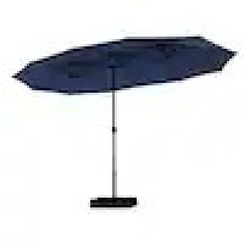 15 ft. Market Patio Umbrella 2-Side in Blue With Base and Sandbags  - Lot 268