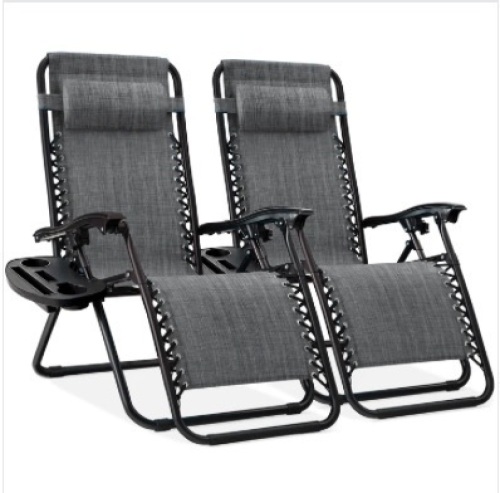 Set of 2 Adjustable Zero Gravity Patio Chair Recliners w/ Cup Holders - Lot 351