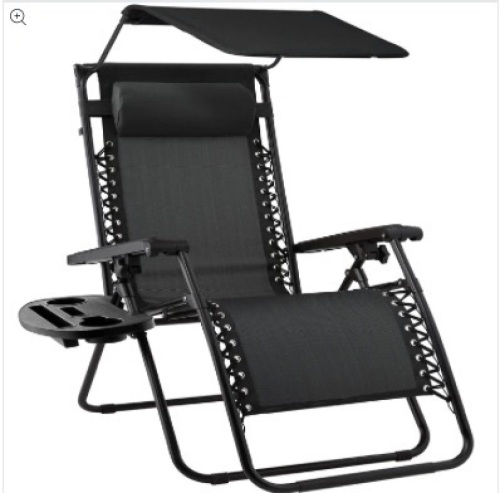 Folding Zero Gravity Recliner Patio Lounge Chair w/ Canopy, Side Tray - Lot 354