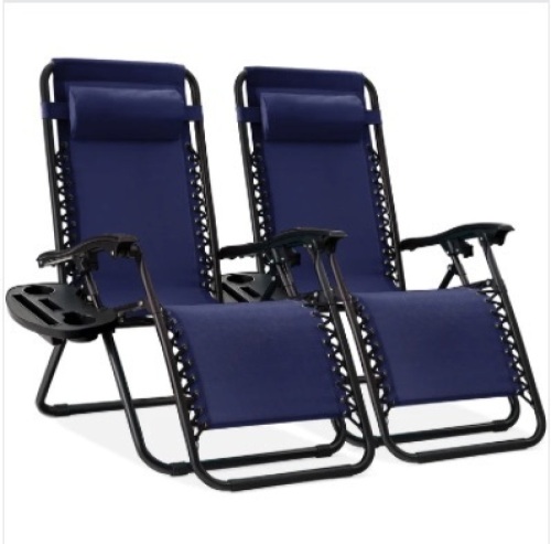 Set of 2 Adjustable Zero Gravity Patio Chair Recliners w/ Cup Holders - Lot 360