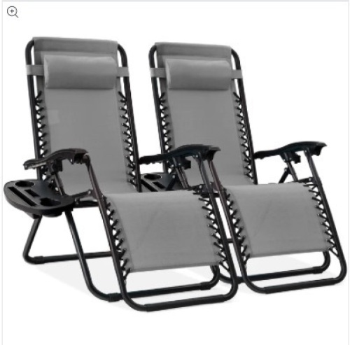 Set of 2 Adjustable Zero Gravity Patio Chair Recliners w/ Cup Holders - Lot 361