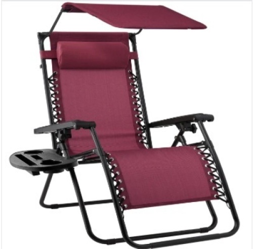 Folding Zero Gravity Recliner Patio Lounge Chair w/ Canopy, Side Tray - Lot 362