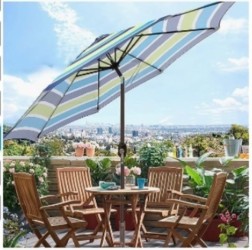 Blissun 9' Outdoor Patio Umbrella, Outdoor Table Umbrella, Yard Umbrella, Market Umbrella with 8 Sturdy Ribs, Push Button Tilt and Crank - Lot 364