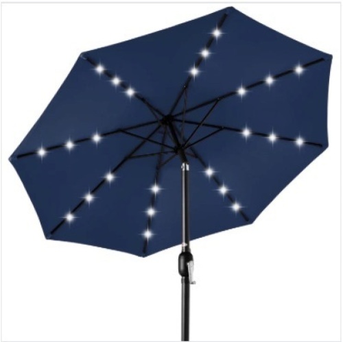 Solar LED Lighted Patio Umbrella w/ Tilt Adjustment, UV-Resistance - 10ft - Lot 367