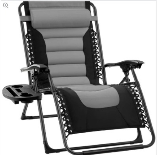 Oversized Padded Zero Gravity Chair, Folding Recliner w/ Headrest, Side Tray - Lot 373
