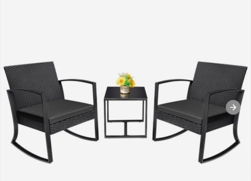 Vineego Outdoor Set 3-Piece Black Wicker Dining Patio Dining Set with Black Cushions - Lot 143a