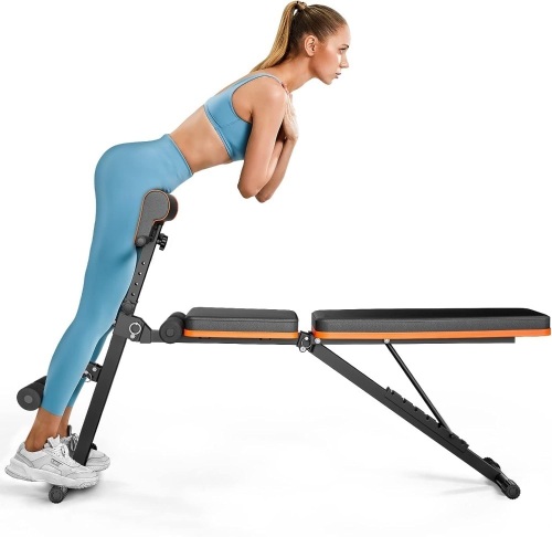 PERLECARE Adjustable Weight Bench for Full Body Workout, All-in-one Exercise Bench Supports up to 772lbs, Foldable Flat, Incline, Decline Workout Bench with Two Exercise Bands for Home Gym  - Lot 1602