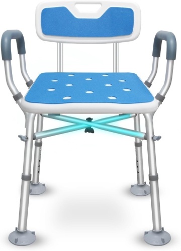 Shower Chair with Arms with Unique Heavy Duty Crossbar Supports Bath Chair with Back Bariatric Bath Stool Safety Handicap Shower Chair for Disabled Elderly Seniors Height Adjustable  - Lot 1603