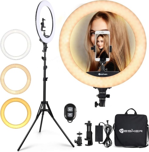Ring Light 18 Inch LED Ringlight Kit with 73 inch Tripod Stand with Phone Holder Adjustable 3200-6000k Color Temperature Circle MUA Lighting for Camera for Vlog, Makeup,Youtobe, Video Shooting, Selfie  - Lot 1611