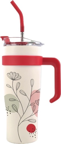 ALIYATO, 40 oz Tumbler with Handle The Ultimate Hot Coffee, Cold Juice, Tumbler with Straw Double Wall Stainless Steel. Water bottle With Straw and Handle. simply modern 40oz tumbler - Lot 1661