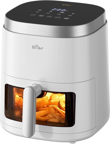 Bear Air Fryer, 5.3Qt 8-in-1 Quick and Oil-Free Healthy Meals, Easy View, Smart Digital Touchscreen, Dishwasher-Safe&Non-stick Basket, Disposable Paper Liner and Recipes included,White  - Lot 1697