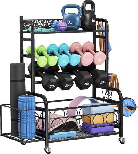 Weight Rack for Dumbbells, Dumbbell Rack Weight Stand, VOPEAK Home Gym Storage Rack for Yoga Mat Kettlebells and Strength Training Equipment, Weight Storage... - Lot 2249