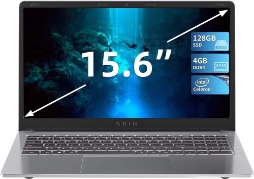 SGIN Laptop 15.6 Inch, 4GB DDR4 128GB SSD Laptops with Intel Celeron Quad Core Processor(up to 2.5 GHz), Intel UHD Graphics 600, Mini HDMI, WiFi, Webcam, USB3.0, Bluetooth 4.2 - Lot 2266