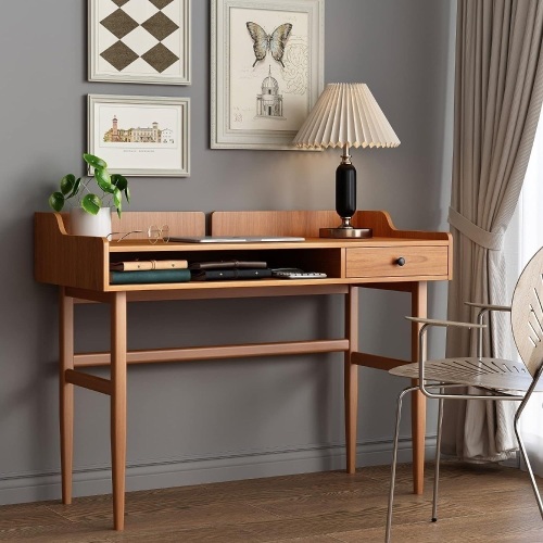 ukorua Vintage-Style Desk with Scandinavian Flair, Computer or Laptop Desk, Writing Desk with Drawer and Open Storage Cubby, Small Space Dressing Table.  - Lot 2215
