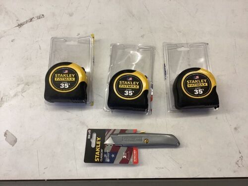 Lot of (3) Stanley FatMax 35' Tape Measure & (1) Stanley Classic99 Utility Knife  - Lot 418