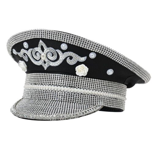 Sequin Rhinestone Military Style Hat  - Lot 757