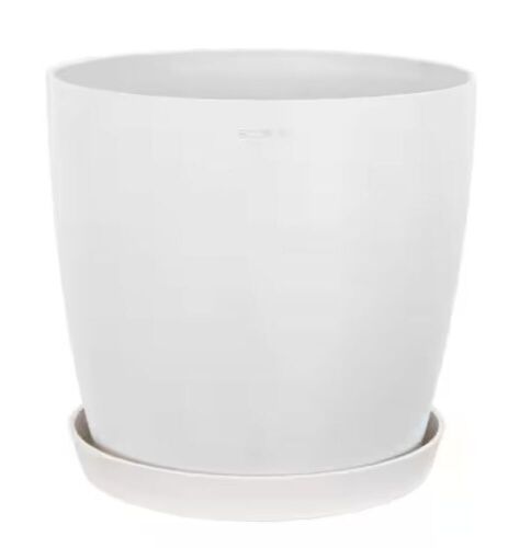Miami 10 in. Pure White Premium Sustainable Plastic Planter with Saucer  - Lot 741
