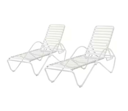 Hampton Bay White Adjustable Outdoor Strap Chaise Lounge with Aluminum Frame, 2 Pack  - Lot 46