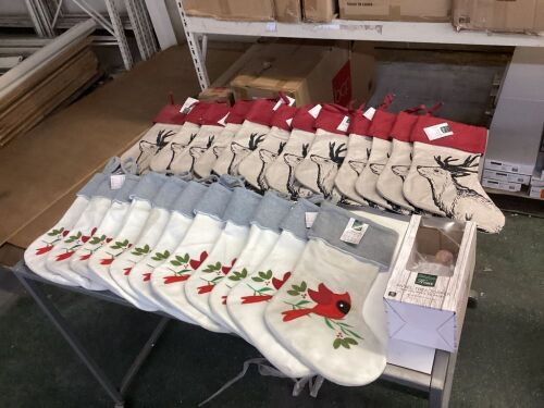 Lot of (23) 20" Stockings, Cardinal & Elk Designs & (1) Angle Tree Topper  - Lot 729