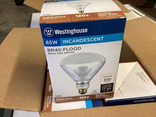 Lot of (12) Westinghouse 65 W BR40 Floodlight Incandescent Bulb E26 Soft White - Lot 581