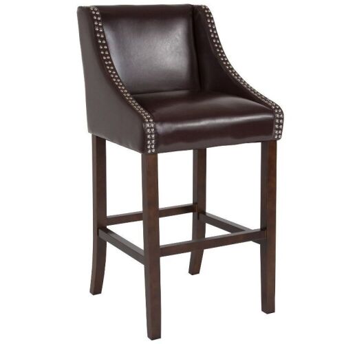 Flash Furniture Carmel Series 30" High Transitional Walnut Barstool with Accent Nail Trim, Set of 2  - Lot 154