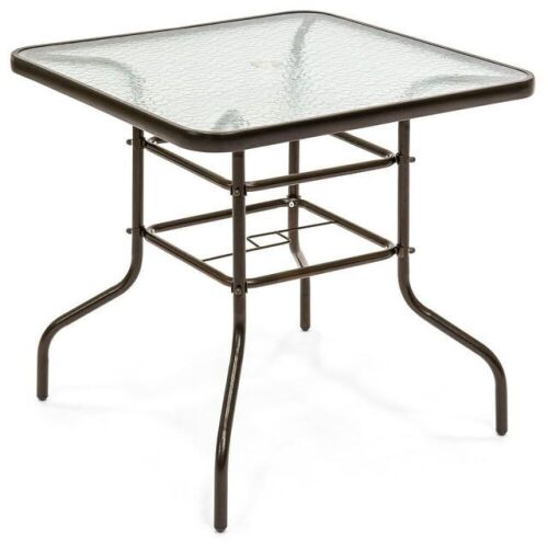 32in Square Tempered Glass Outdoor Patio Dining Bistro Table w/ Umbrella Hole, Steel Frame - Lot 102